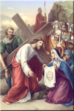 Nơi Thứ Sáu: Bà Veronica trao khăn cho Đức Chúa Giêsu lột mặt
